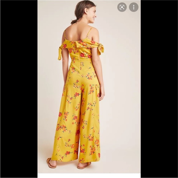 Anthropologie Londonderry Jumpsuit 4 Floral on Gold Wide Leg Romper - Picture 3 of 11